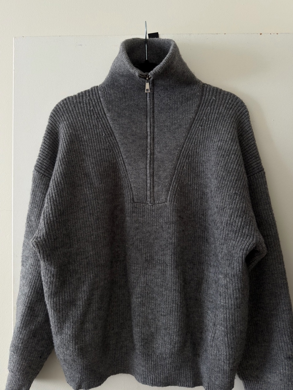 Women's Charcoal Half-Zip Ribbed Sweater
